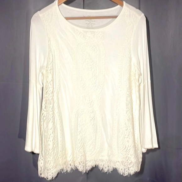 Chico's White Knit Top with a lace overlay - Picture 2 of 6
